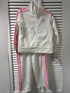NEW Toddler Girl Adidas White and Pink Athletic Track Jacket & Pants